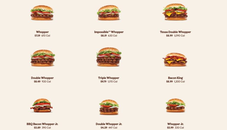 Burger King Whopper Menu
